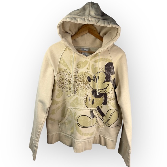 Walt Disney Tops - 2000s Women’s Walt Disney World Tan/Beige Mickey Mouse V-Neck Pullover Hoodie XL